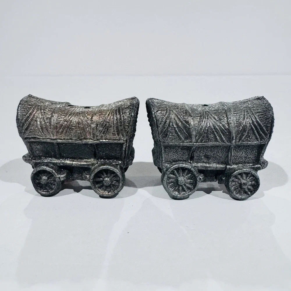 Vintage Stage Coach Covered‎ Wagon Salt & Pepper Shaker Set Bronze Covered